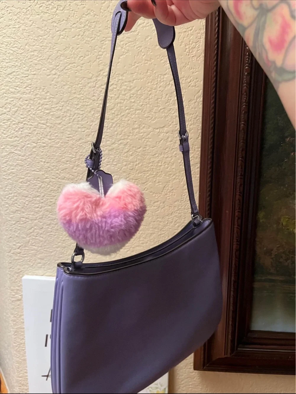 Coach Lavender Leather Crossbody with Heart Pom Charm